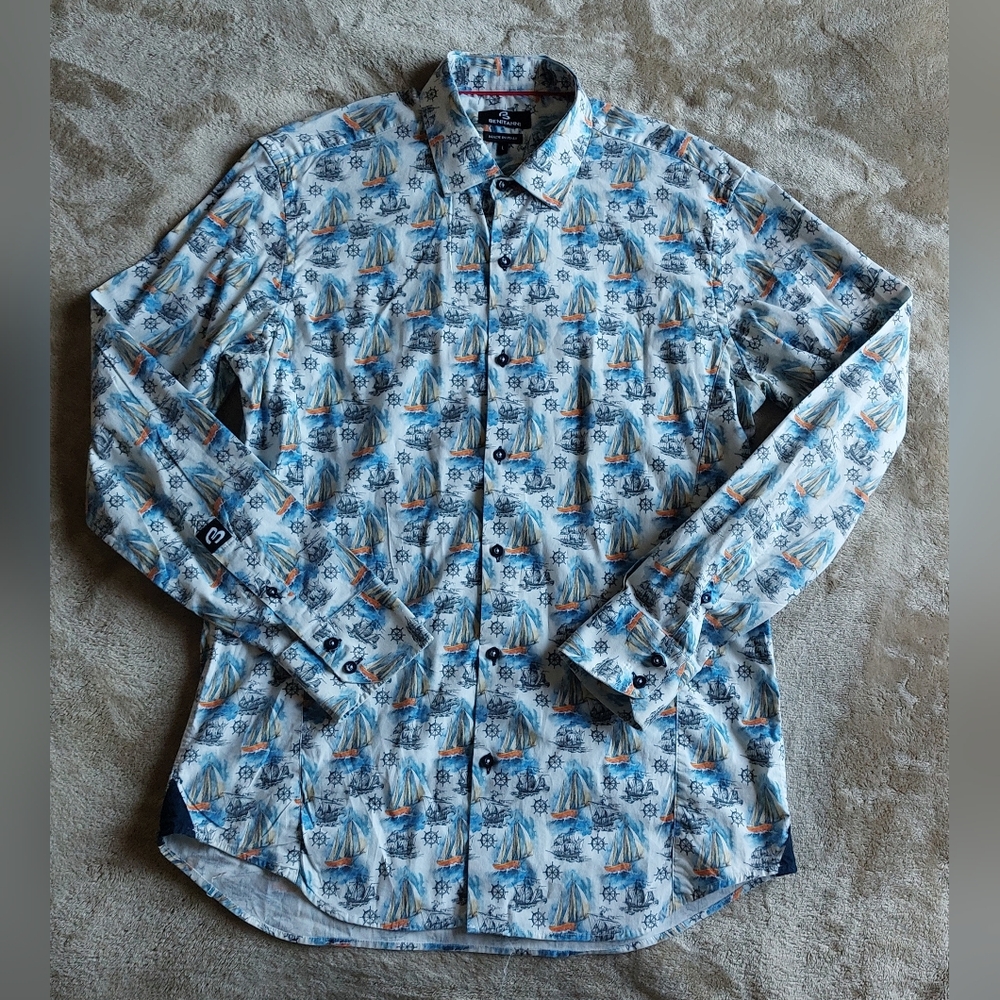 Benitanni Marco Vintage Boat Men's Italian Luxury Nautical Button Down Shirt | L